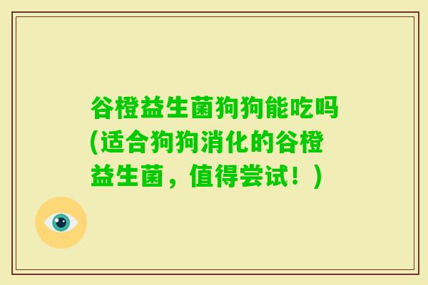 谷橙益生菌狗狗能吃吗(适合狗狗消化的谷橙益生菌，值得尝试！)
