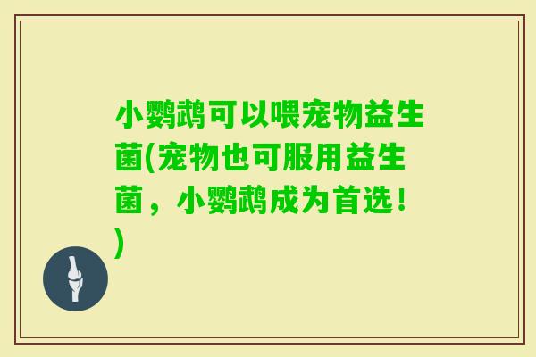 小鹦鹉可以喂宠物益生菌(宠物也可服用益生菌，小鹦鹉成为首选！)