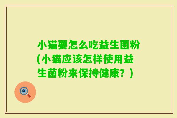 小猫要怎么吃益生菌粉(小猫应该怎样使用益生菌粉来保持健康？)
