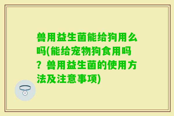 兽用益生菌能给狗用么吗(能给宠物狗食用吗？兽用益生菌的使用方法及注意事项)