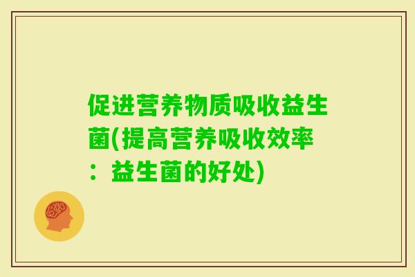 促进营养物质吸收益生菌(提高营养吸收效率：益生菌的好处)