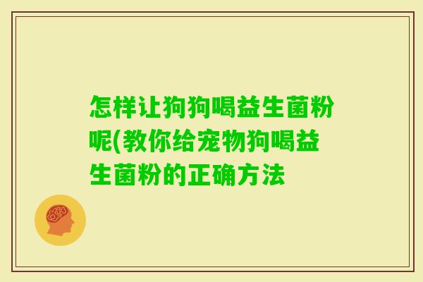 怎样让狗狗喝益生菌粉呢(教你给宠物狗喝益生菌粉的正确方法