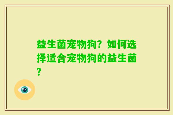 益生菌宠物狗？如何选择适合宠物狗的益生菌？