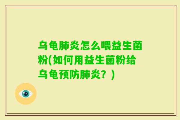 乌龟炎怎么喂益生菌粉(如何用益生菌粉给乌龟炎？)