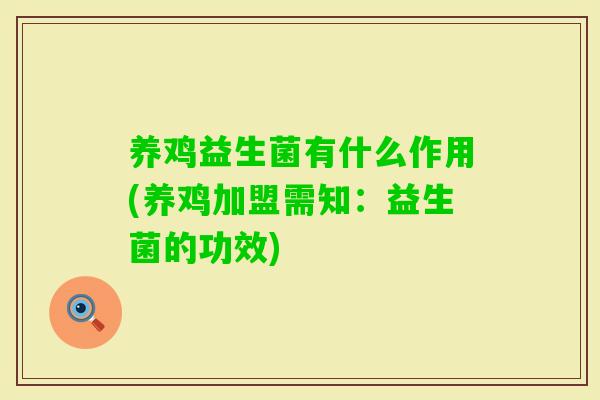 养鸡益生菌有什么作用(养鸡加盟需知：益生菌的功效)
