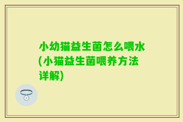 小幼猫益生菌怎么喂水(小猫益生菌喂养方法详解)