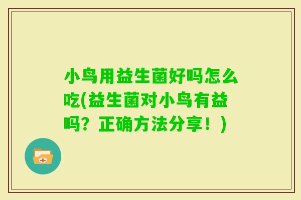 小鸟用益生菌好吗怎么吃(益生菌对小鸟有益吗？正确方法分享！)