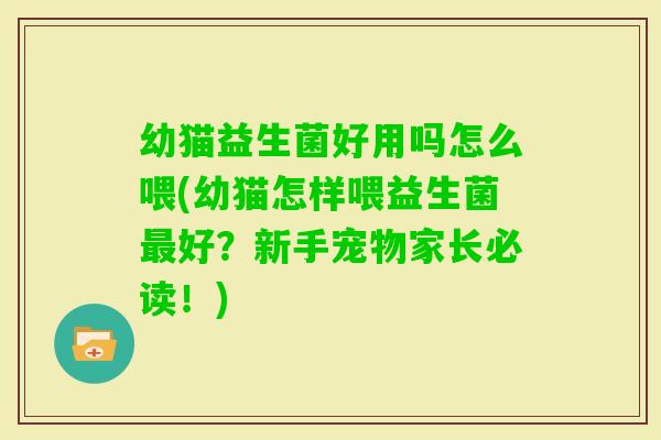 幼猫益生菌好用吗怎么喂(幼猫怎样喂益生菌好？新手宠物家长必读！)