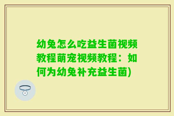 幼兔怎么吃益生菌视频教程萌宠视频教程：如何为幼兔补充益生菌)