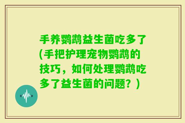 手养鹦鹉益生菌吃多了(手把护理宠物鹦鹉的技巧,如何处理鹦鹉吃多了益生菌的问题?) 手养鹦鹉益生菌吃多了(手把护理宠物鹦鹉的技巧,如何处理鹦鹉吃多了益生菌的问题?)