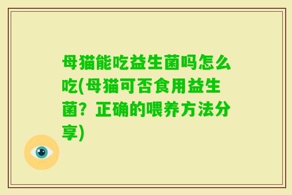 母猫能吃益生菌吗怎么吃(母猫可否食用益生菌？正确的喂养方法分享)