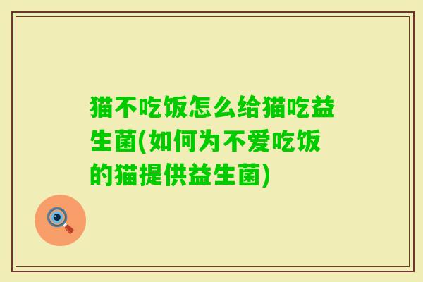 猫不吃饭怎么给猫吃益生菌(如何为不爱吃饭的猫提供益生菌)