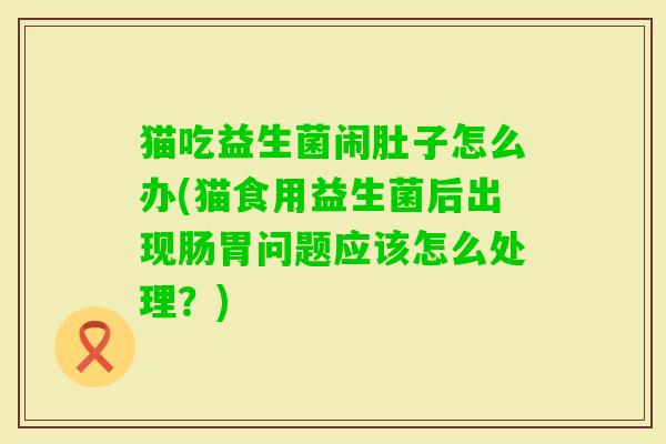 猫吃益生菌闹肚子怎么办(猫食用益生菌后出现肠胃问题应该怎么处理?) 猫吃益生菌闹肚子怎么办(猫食用益生菌后出现肠胃问题应该怎么处理?)