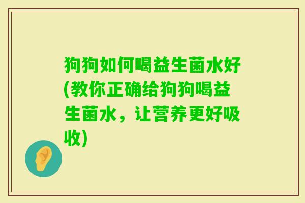 狗狗如何喝益生菌水好(教你正确给狗狗喝益生菌水，让营养更好吸收)