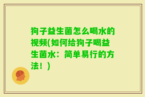 狗子益生菌怎么喝水的视频(如何给狗子喝益生菌水：简单易行的方法！)