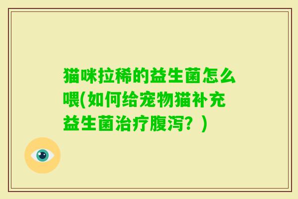 猫咪拉稀的益生菌怎么喂(如何给宠物猫补充益生菌？)
