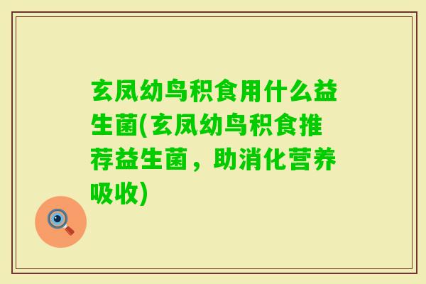 玄凤幼鸟积食用什么益生菌(玄凤幼鸟积食推荐益生菌,助消化营养吸收) 玄凤幼鸟积食用什么益生菌(玄凤幼鸟积食推荐益生菌,助消化营养吸收)