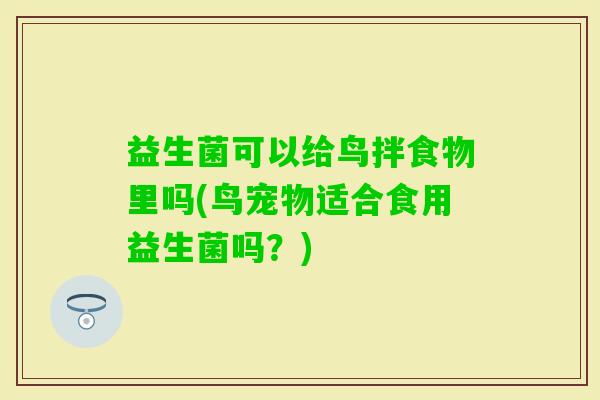 益生菌可以给鸟拌食物里吗(鸟宠物适合食用益生菌吗？)