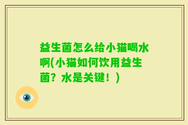 益生菌怎么给小猫喝水啊(小猫如何饮用益生菌?水是关键!) 益生菌怎么给小猫喝水啊(小猫如何饮用益生菌?水是关键!)