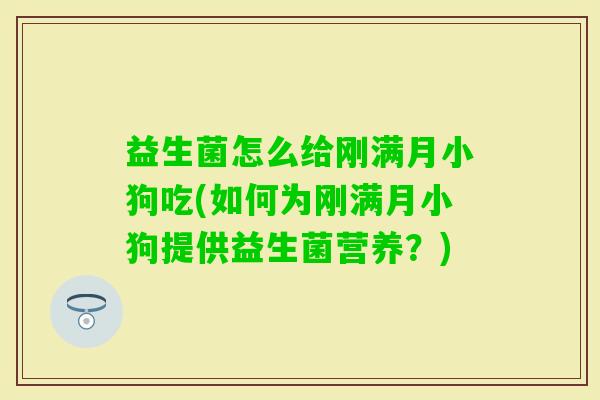益生菌怎么给刚满月小狗吃(如何为刚满月小狗提供益生菌营养?) 益生菌怎么给刚满月小狗吃(如何为刚满月小狗提供益生菌营养?)