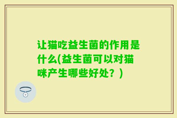 让猫吃益生菌的作用是什么(益生菌可以对猫咪产生哪些好处?) 让猫吃益生菌的作用是什么(益生菌可以对猫咪产生哪些好处?)