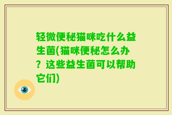 轻微猫咪吃什么益生菌(猫咪怎么办?这些益生菌可以帮助它们) 轻微猫咪吃什么益生菌(猫咪怎么办?这些益生菌可以帮助它们)