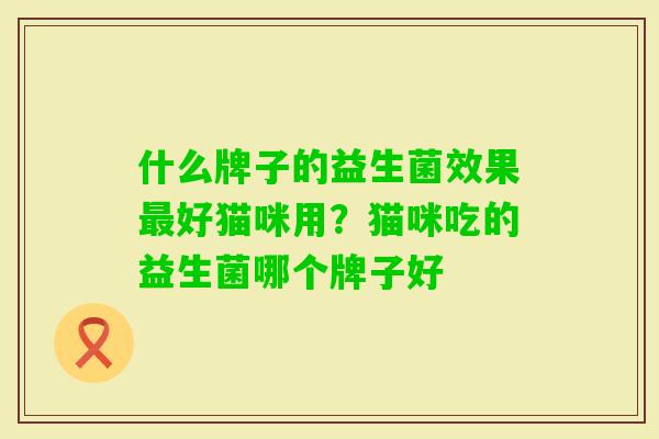 什么牌子的益生菌效果好猫咪用？猫咪吃的益生菌哪个牌子好