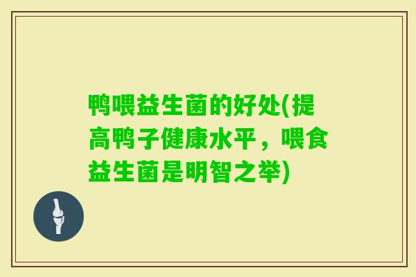 鸭喂益生菌的好处(提高鸭子健康水平，喂食益生菌是明智之举)