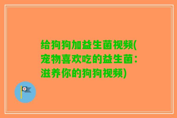 给狗狗加益生菌视频(宠物喜欢吃的益生菌：滋养你的狗狗视频)