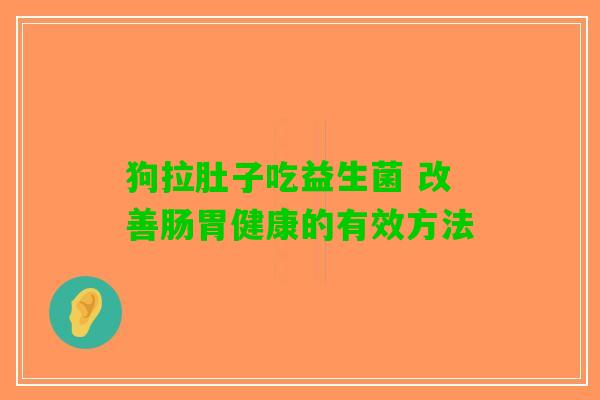 狗拉肚子吃益生菌 改善肠胃健康的有效方法