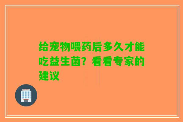 给宠物喂药后多久才能吃益生菌？看看专家的建议